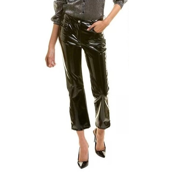 NWOT Maje black faux patent vinyl high-rise, straight leg, cropped trouser pants - Picture 1 of 11